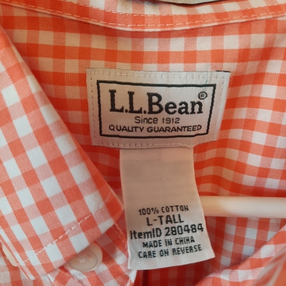 NWOT L.L. Bean Traditional Fit Wrinkle Resistant Orange Gingham Button Up Shirt - Picture 8 of 9